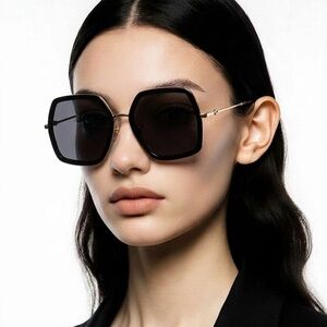 New Authentic iconic Gucci GG0106S 001 Black Hexagonal Oversized Sunglasses